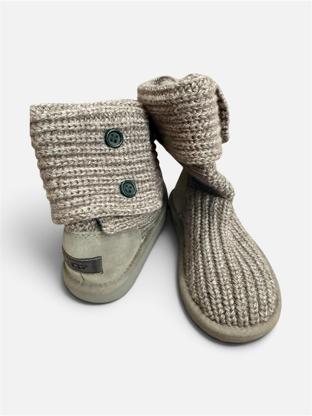 UGG Kids Gray Knit Sweater Boots Button Cuff Wool Lined Size 11